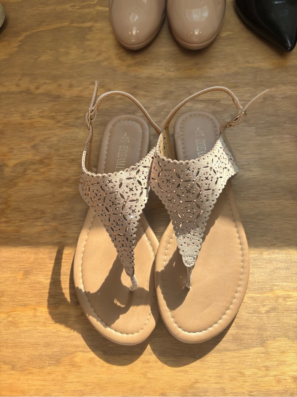 Dream Pairs Taupe Laser-Cut Thong Sandals